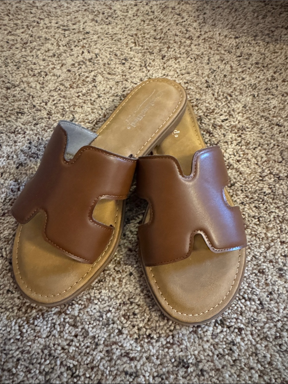 Cityclassified Tan Brown Leather Slide Sandals